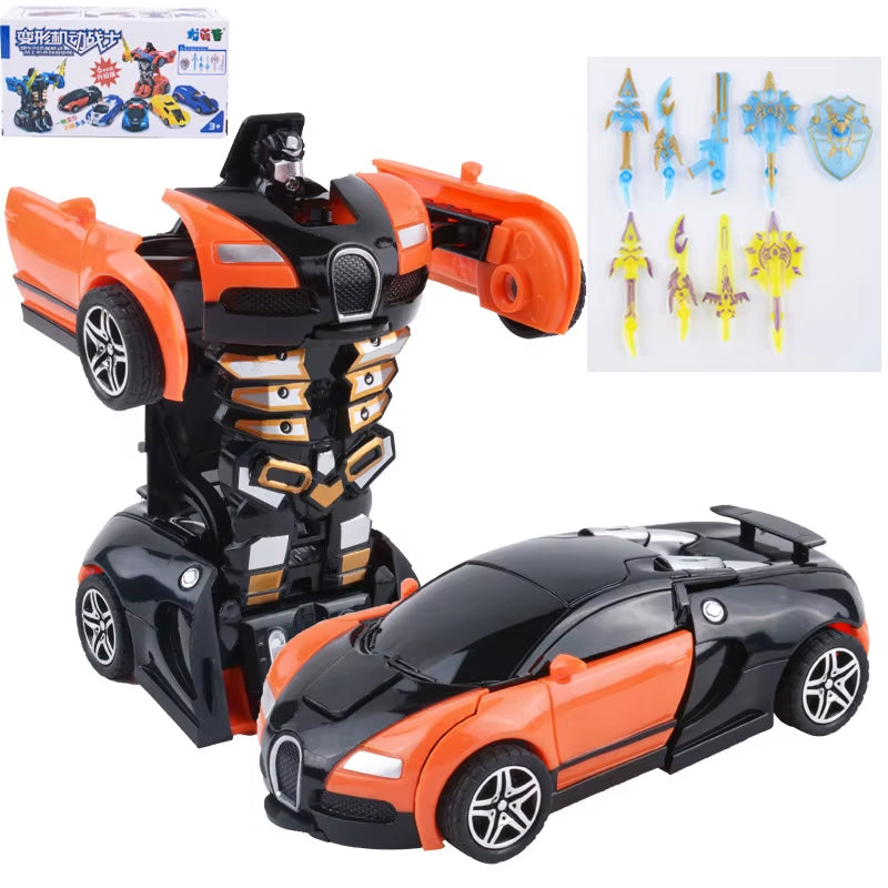 Yubon Mini Collision Deformation Robot Inertia Car Sports Car One Click Deformation Robot Car Toy for Kids Gift 2024