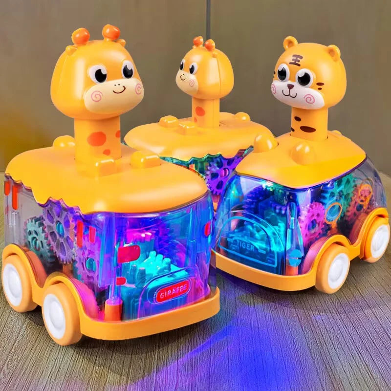 Baby Animal Car Toys for Toddlers 1 2 3 Years Light up LED Toy Pull Back Car with Visible Gear Birthday Gifts for Kids Boys Girl