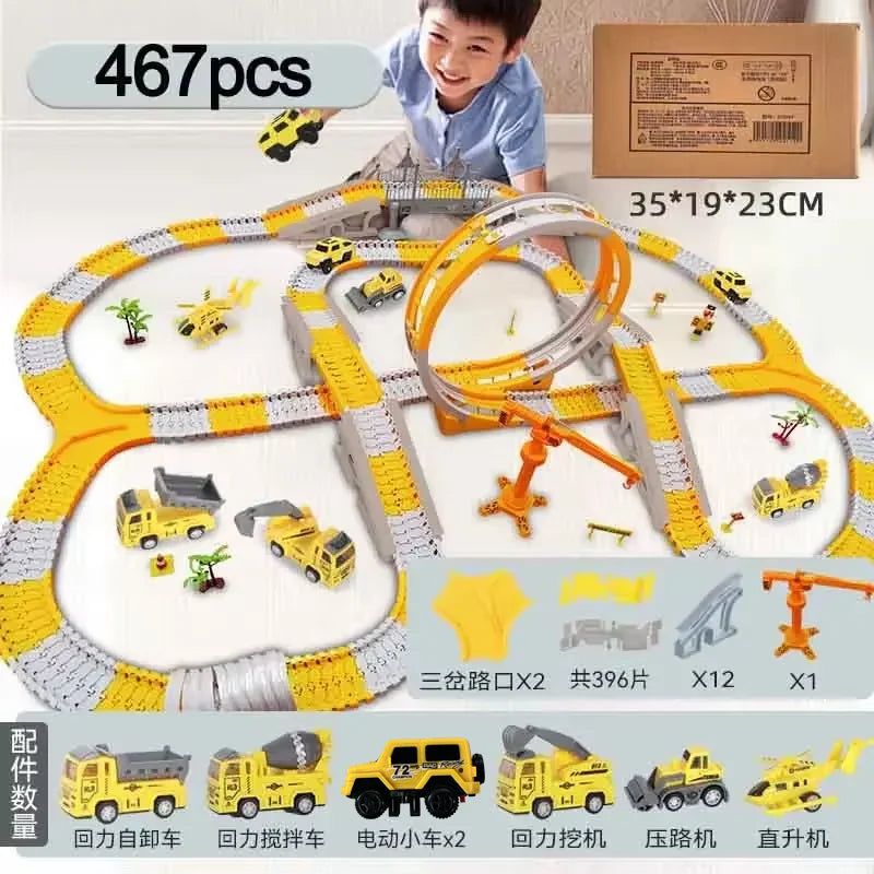 137-467Pcs Children Electric Track Toy Car Engineering Car Kids Educational Toys Track Car Train Toys for Children Birthday Gift