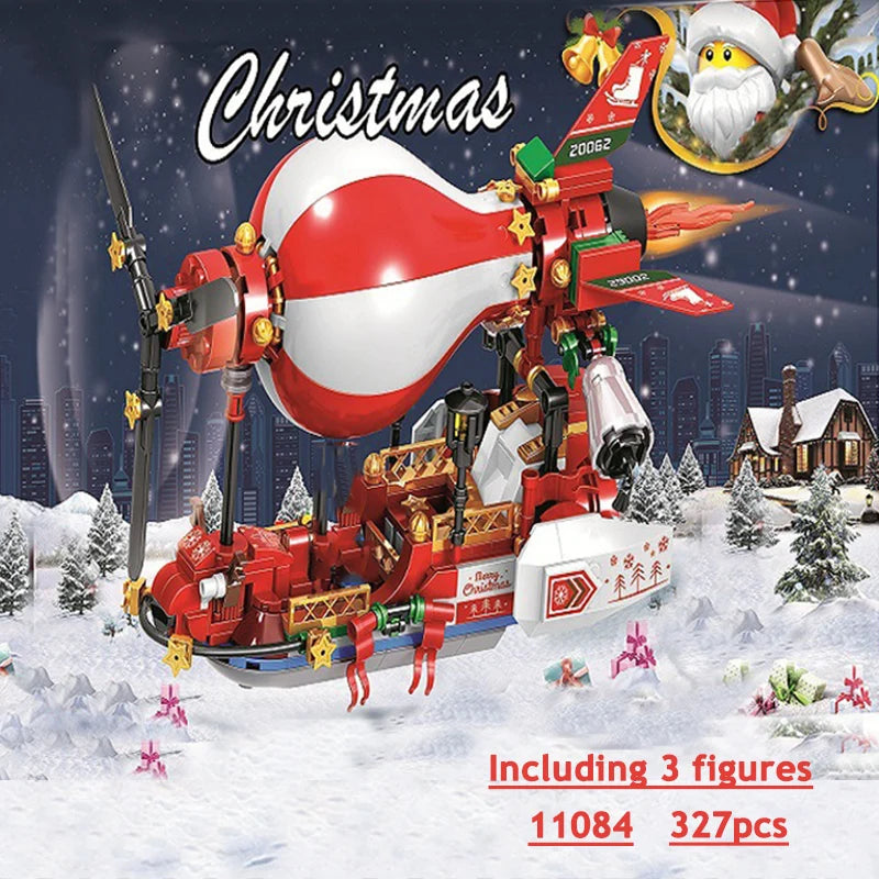 City Train Christmas Winter Village House Santa Gift Set Building Blocks City Street View Architecture Bricks Kids Toys Xmas