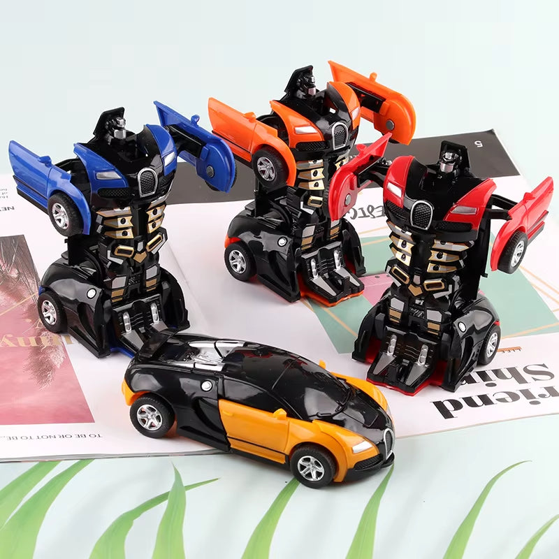 Yubon Mini Collision Deformation Robot Inertia Car Sports Car One Click Deformation Robot Car Toy for Kids Gift 2024