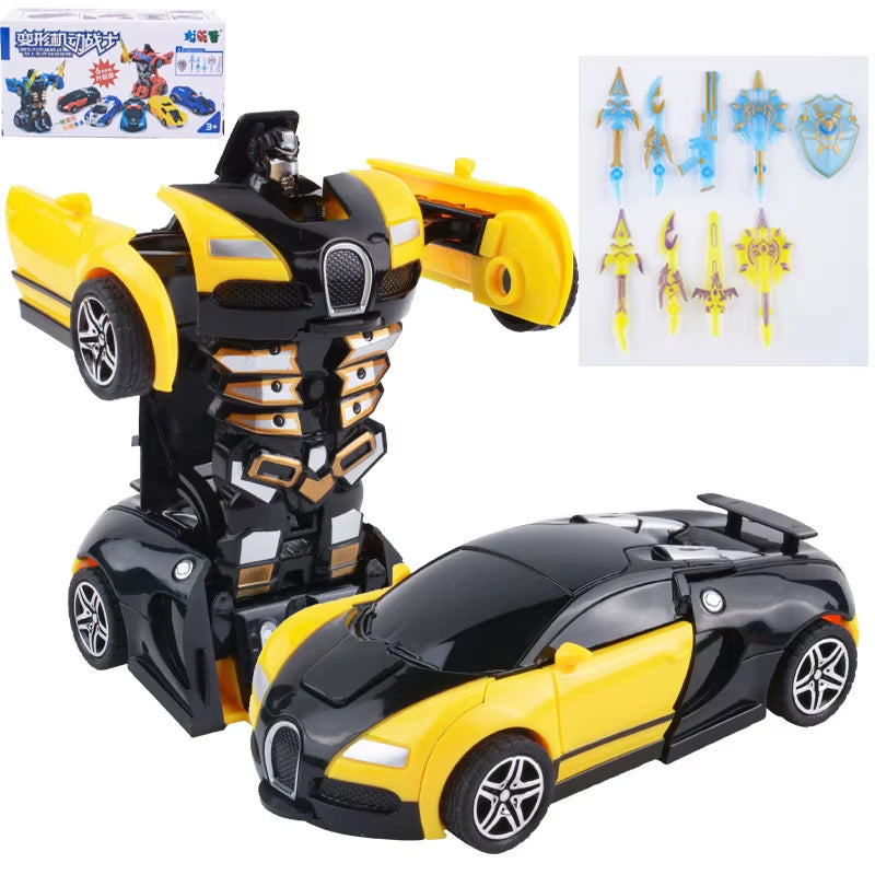 Yubon Mini Collision Deformation Robot Inertia Car Sports Car One Click Deformation Robot Car Toy for Kids Gift 2024