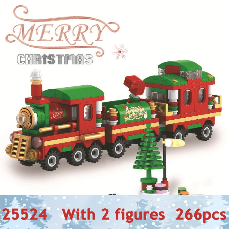 City Train Christmas Winter Village House Santa Gift Set Building Blocks City Street View Architecture Bricks Kids Toys Xmas