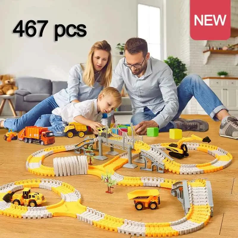 137-467Pcs Children Electric Track Toy Car Engineering Car Kids Educational Toys Track Car Train Toys for Children Birthday Gift