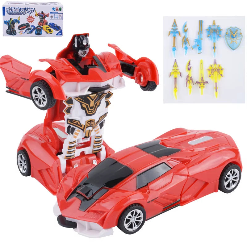 Yubon Mini Collision Deformation Robot Inertia Car Sports Car One Click Deformation Robot Car Toy for Kids Gift 2024