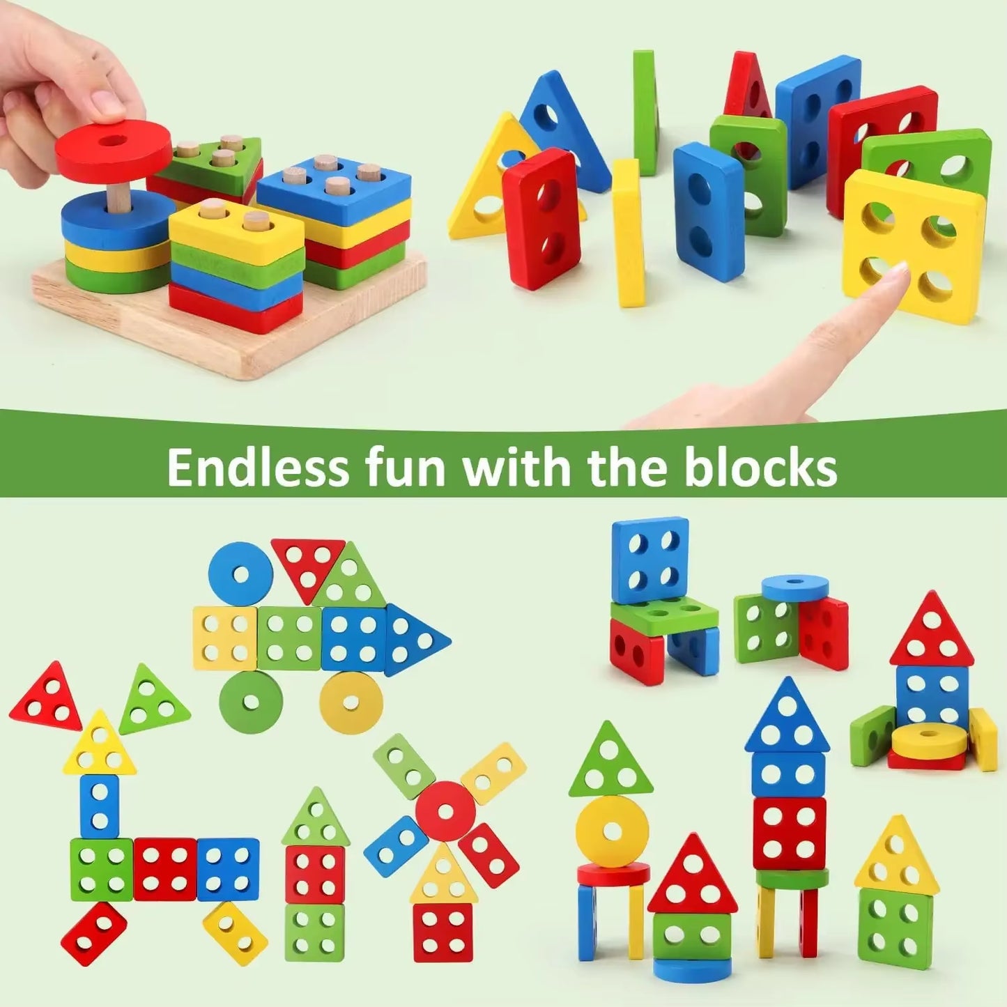 Matching Stacking Building Block Clock Sets 3D Puzzles Board Musical Figure Game Montessori Educational Toys for Kids Boys Girls