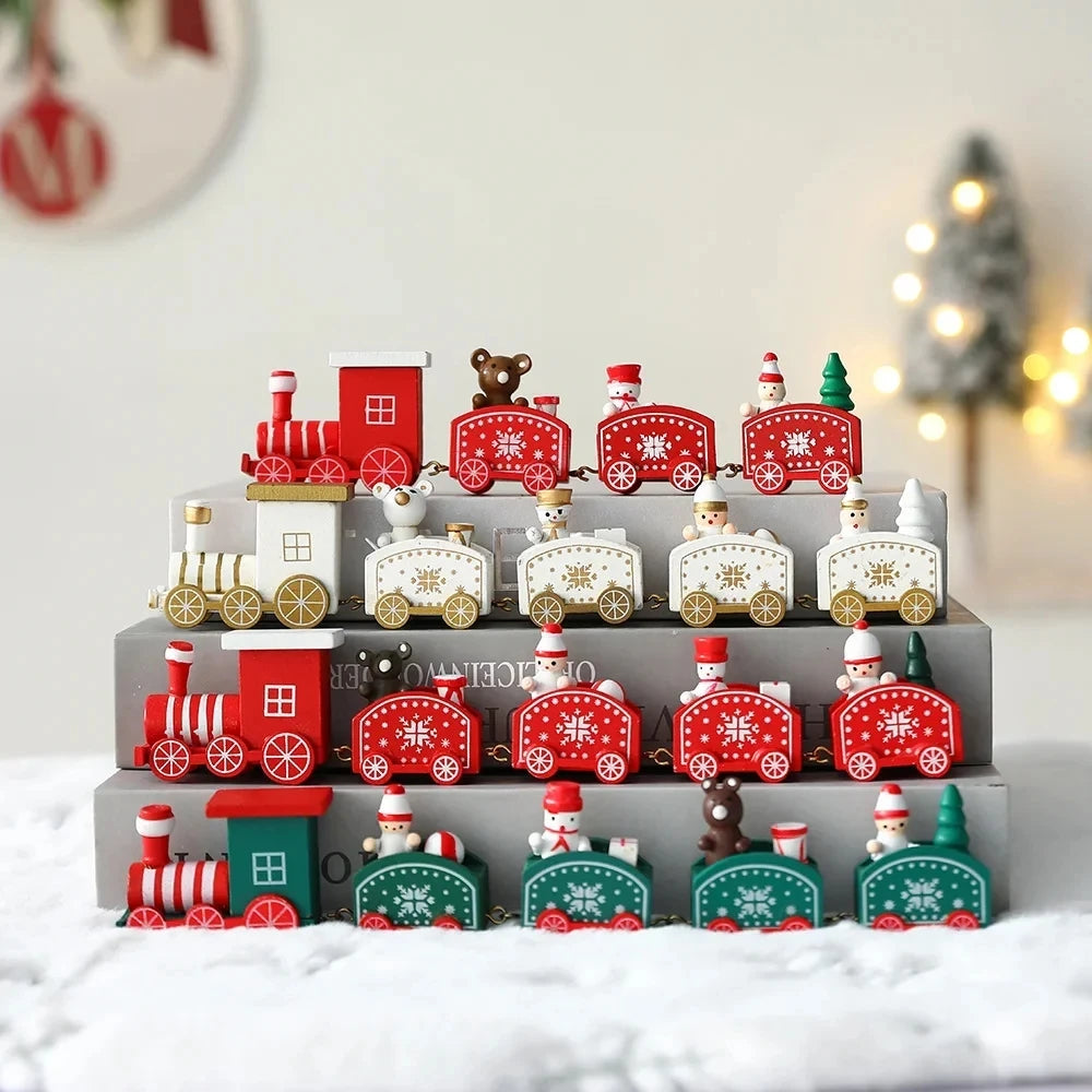 Kids Christmas Plastics Train Toy Mini Train Decor Set for Christmas Party Christmas Train Ornament Fun Gift Home Decoration