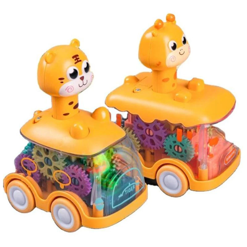 Baby Animal Car Toys for Toddlers 1 2 3 Years Light up LED Toy Pull Back Car with Visible Gear Birthday Gifts for Kids Boys Girl
