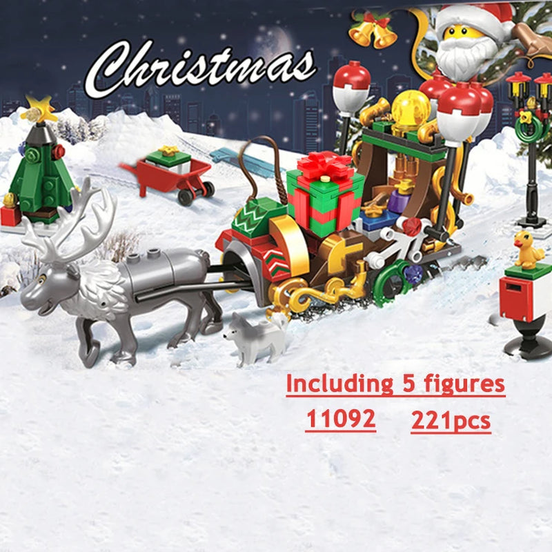 City Train Christmas Winter Village House Santa Gift Set Building Blocks City Street View Architecture Bricks Kids Toys Xmas