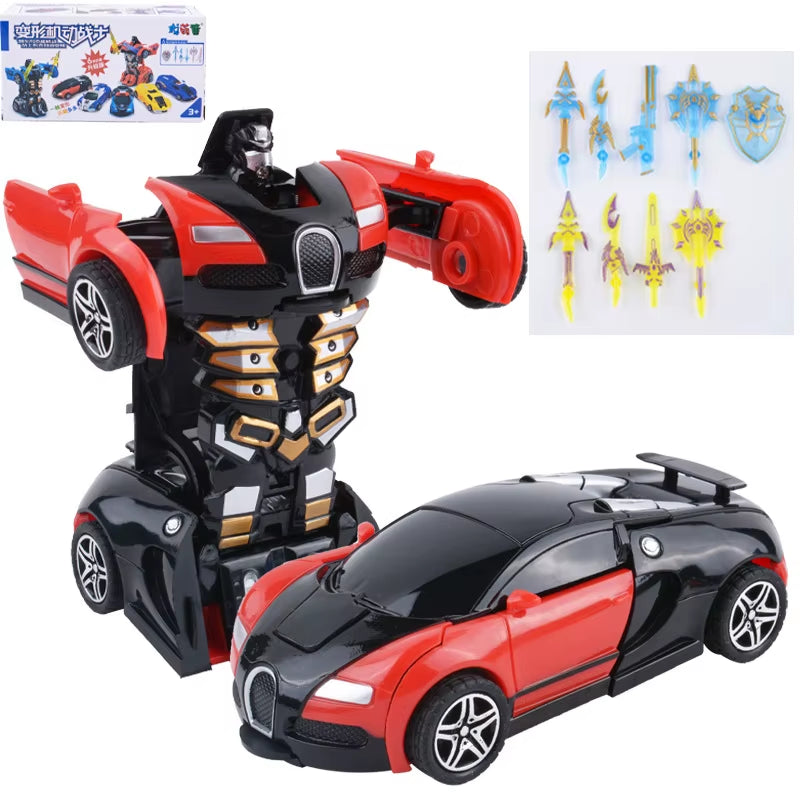 Yubon Mini Collision Deformation Robot Inertia Car Sports Car One Click Deformation Robot Car Toy for Kids Gift 2024