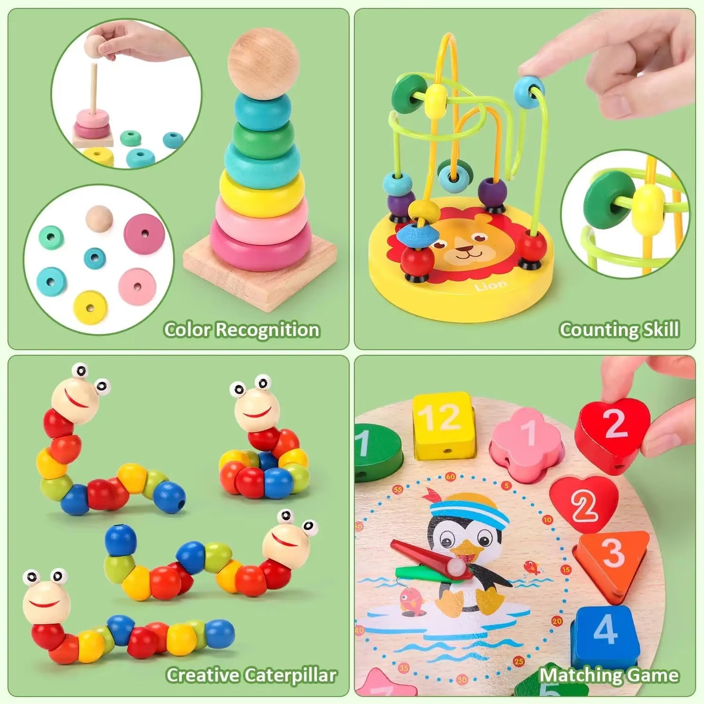 Matching Stacking Building Block Clock Sets 3D Puzzles Board Musical Figure Game Montessori Educational Toys for Kids Boys Girls
