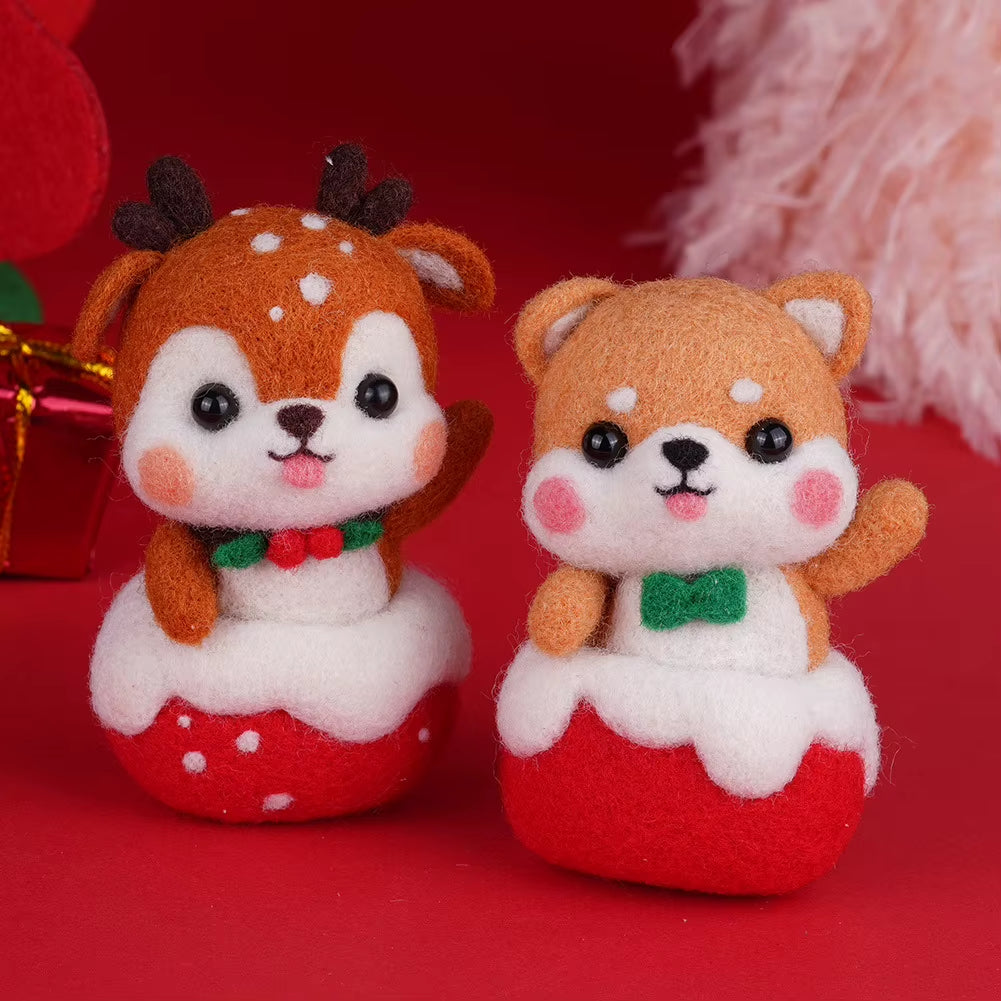 Wool Felt Pokes Christmas Swing Chai Dog 1 to 1 Video Teaching Handmade DIY
