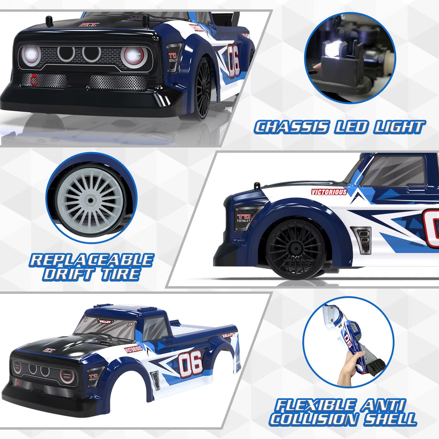 Remote Control Car 1/14 Scale RC Drift Car 2.4Ghz 4WD High Speed Drift Truck Gifts for Adults and Kids Electric Blue 4 Channels
