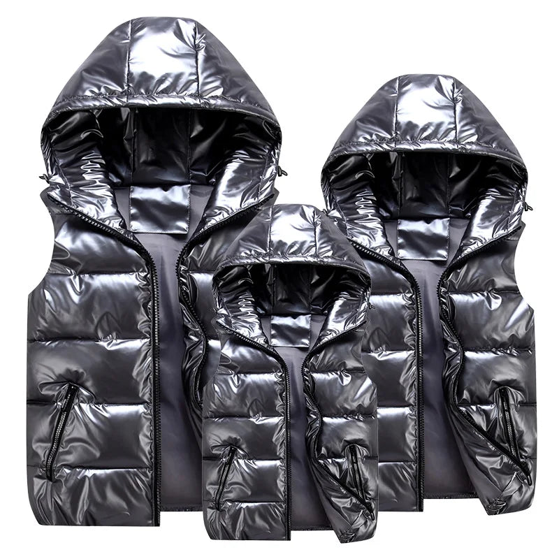 Winter Parent-Child Matching Outfits Shiny Child Waistcoat Cotton Girls Boys Vest Kids Jackets Children Outerwear for 100-185Cm