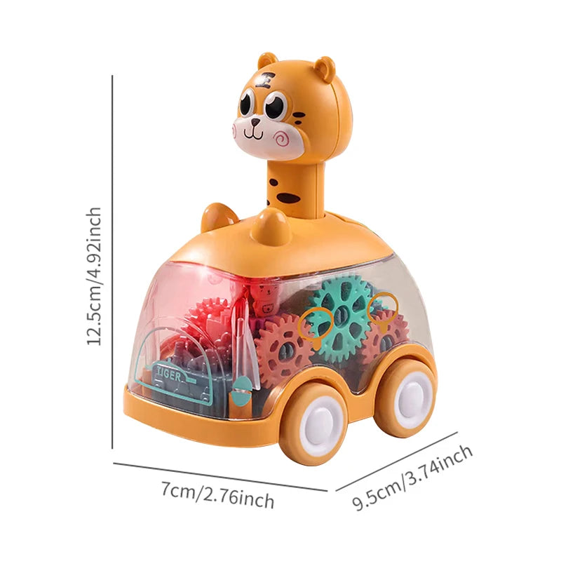 Baby Animal Car Toys for Toddlers 1 2 3 Years Light up LED Toy Pull Back Car with Visible Gear Birthday Gifts for Kids Boys Girl