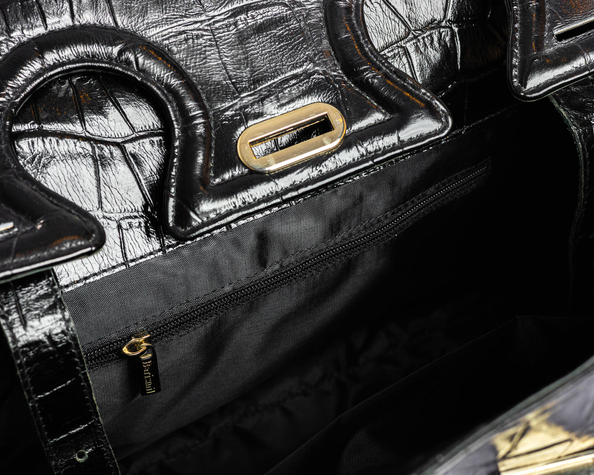 Stacy - Black Croc Tote Bag