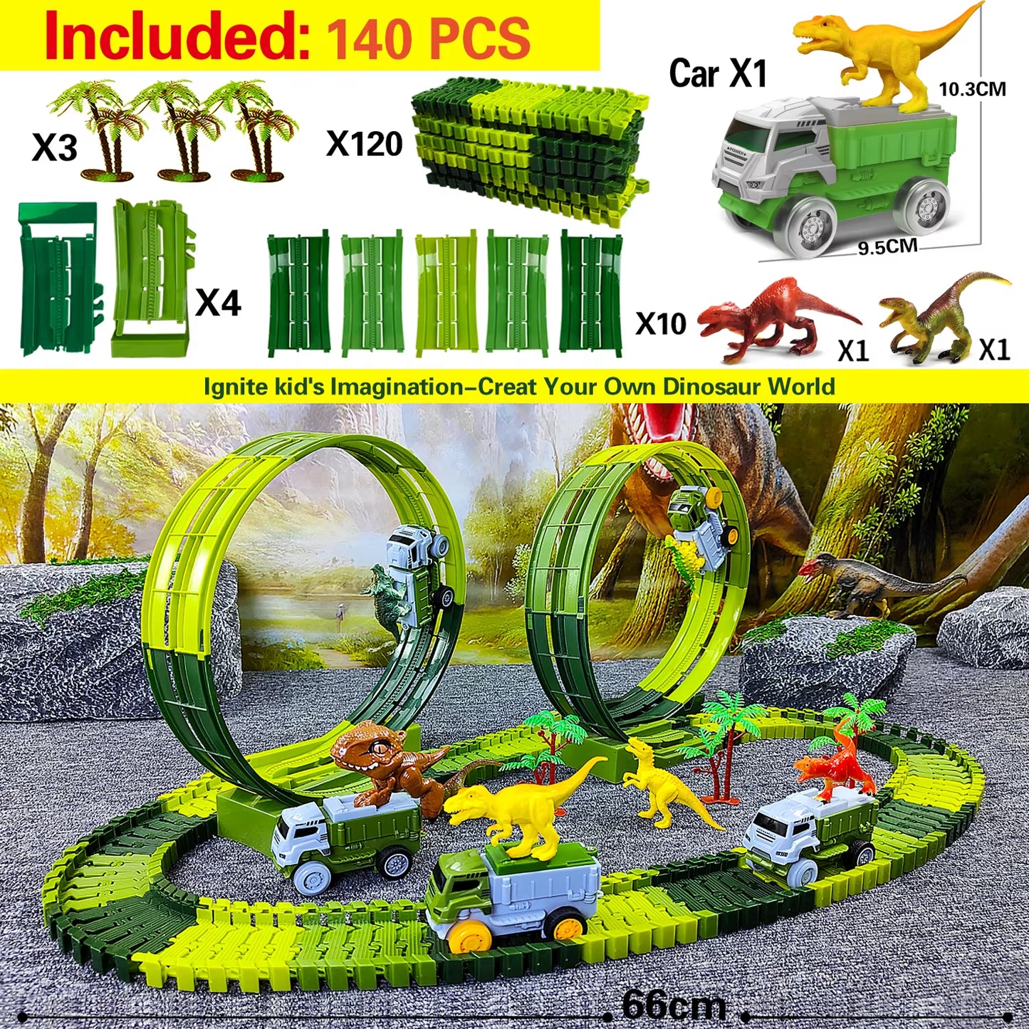 Electric Dinosaur Track Car Magic Climbing Railway Toy Car Flexible Track Toy Cars Educational Toys for Boys Quality Toy for Kid
