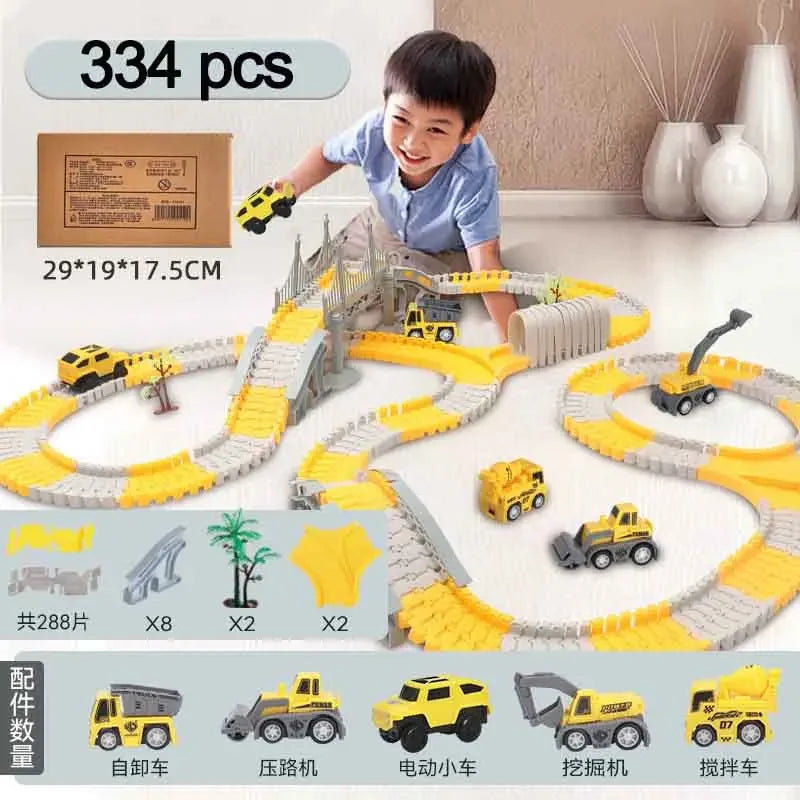 137-467Pcs Children Electric Track Toy Car Engineering Car Kids Educational Toys Track Car Train Toys for Children Birthday Gift