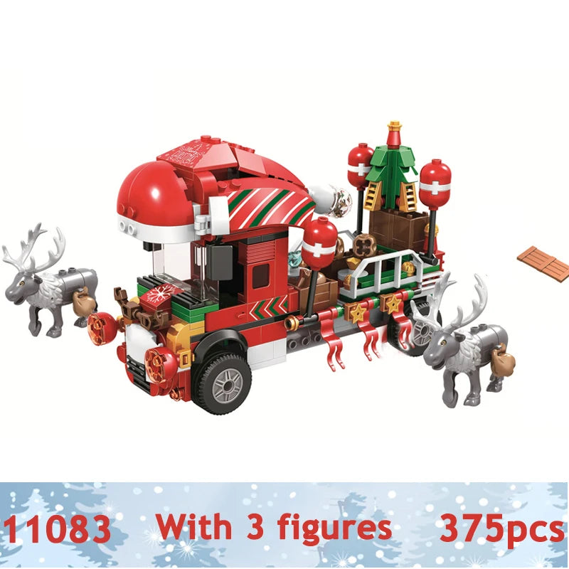 City Train Christmas Winter Village House Santa Gift Set Building Blocks City Street View Architecture Bricks Kids Toys Xmas