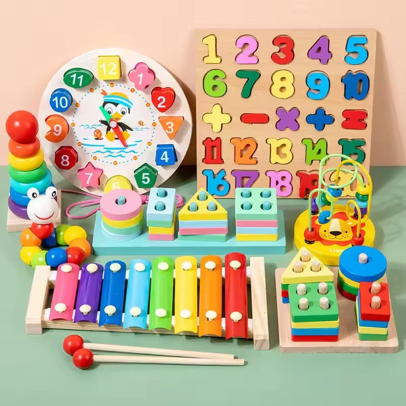 Matching Stacking Building Block Clock Sets 3D Puzzles Board Musical Figure Game Montessori Educational Toys for Kids Boys Girls