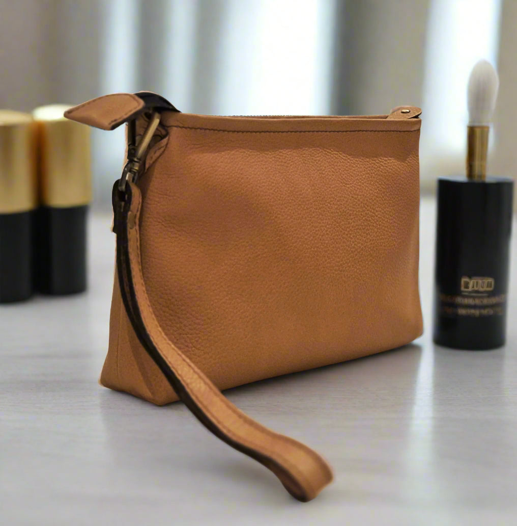 Leather Makeup Pouch, Beige