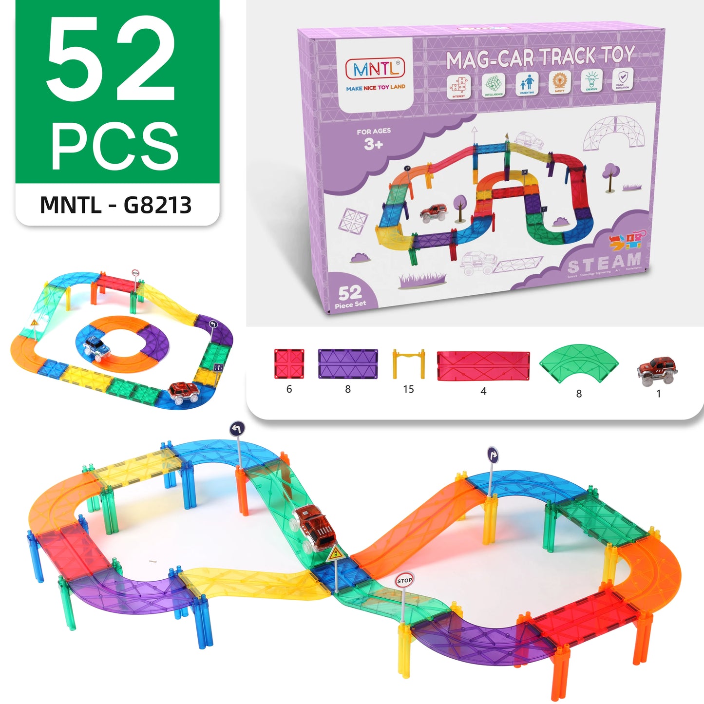 MNTL DIY Rc Car Racing Track Magnetic Toys Kids Railway Car Racing Track Adventure Educational Montessori Building Block Toy Set