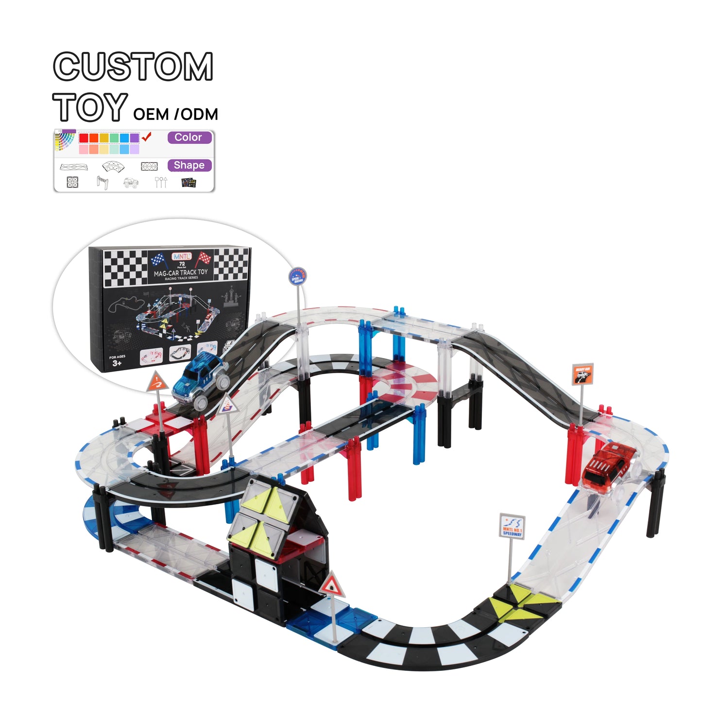 MNTL DIY Rc Car Racing Track Magnetic Toys Kids Railway Car Racing Track Adventure Educational Montessori Building Block Toy Set