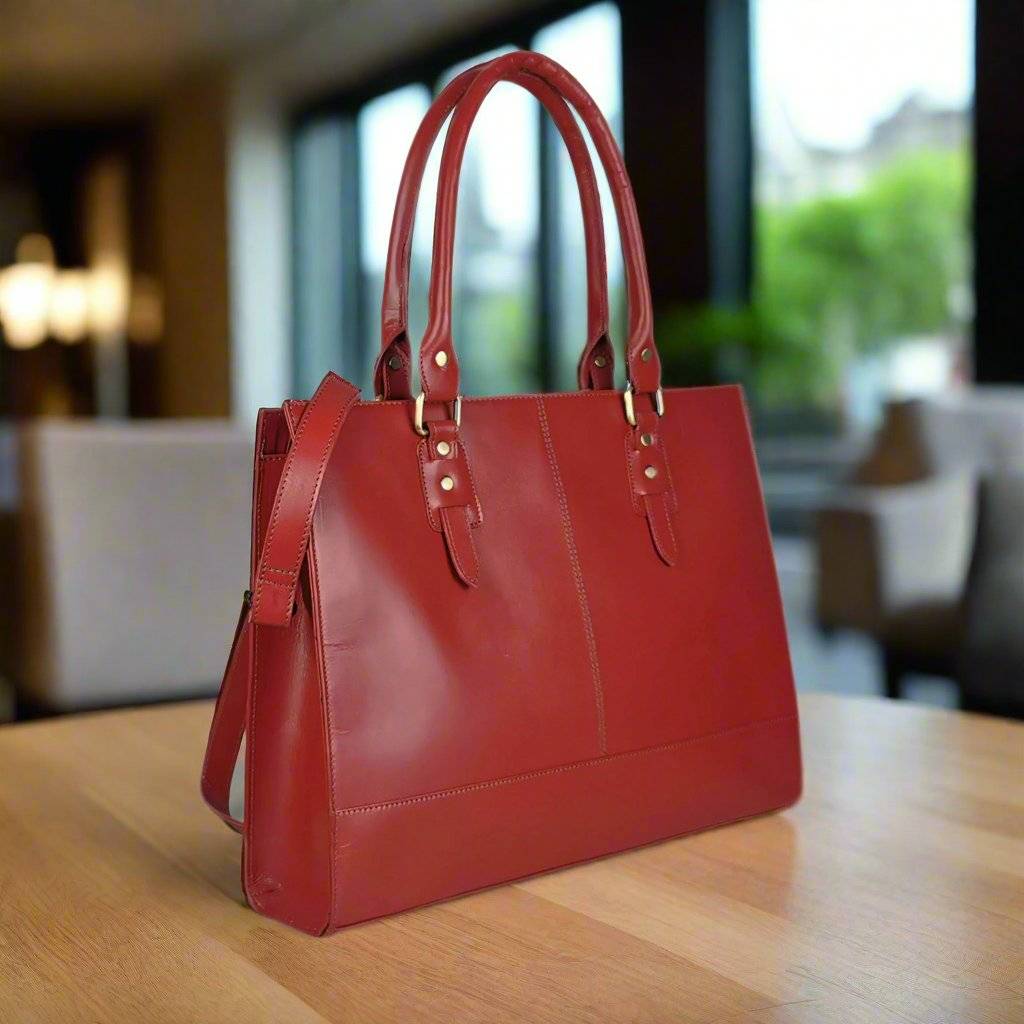 The Signature 17" Leather Laptop Bag, Red
