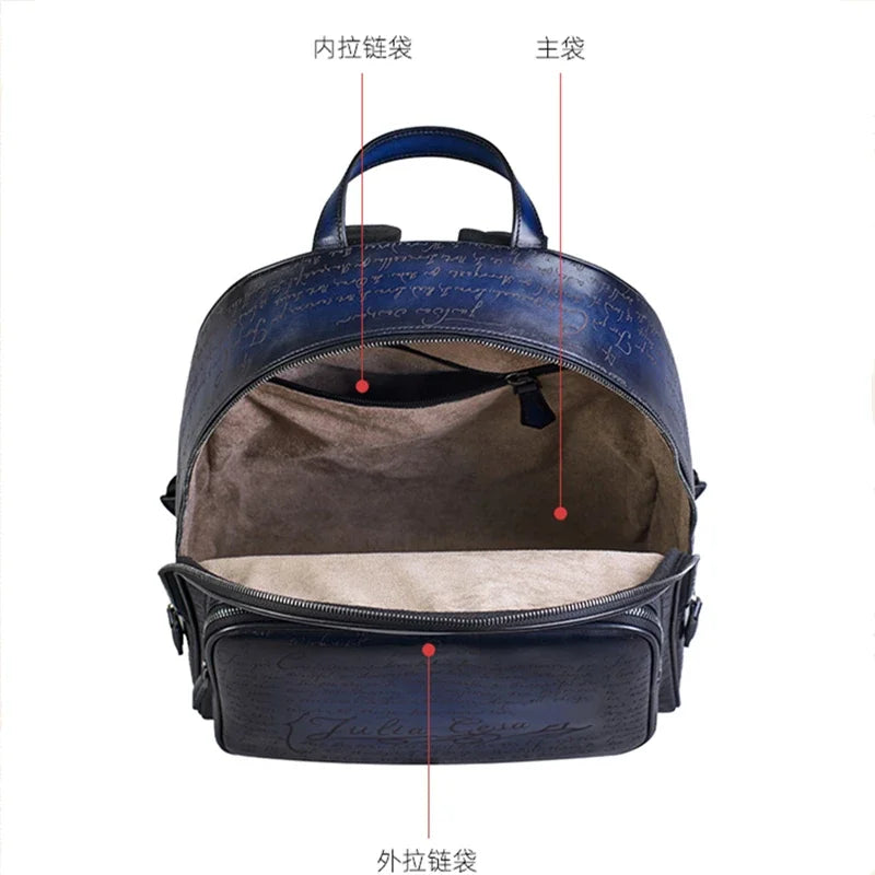 Luxury Italian Leather Backpack - Bag with Large Capacity for Laptops