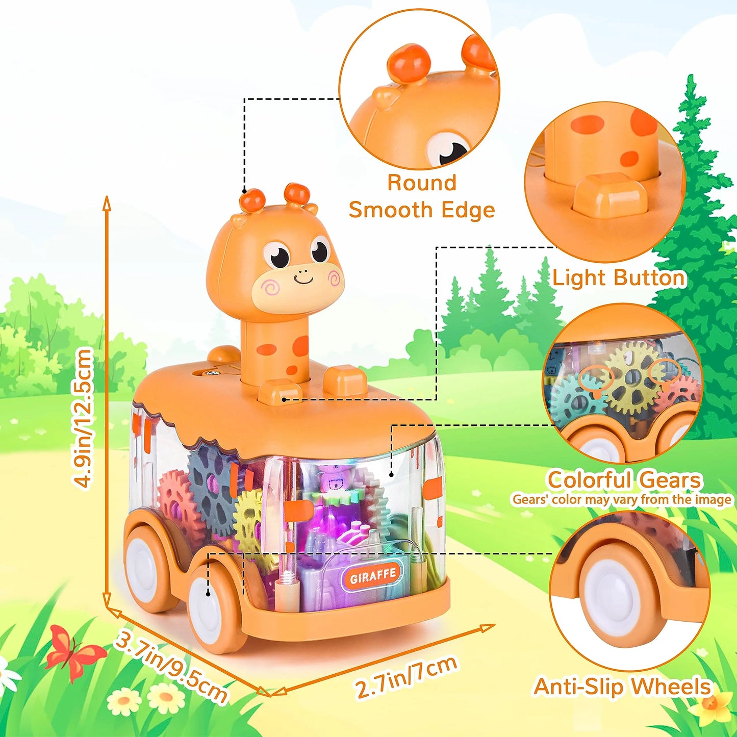 Baby Animal Car Toys for Toddlers 1 2 3 Years Light up LED Toy Pull Back Car with Visible Gear Birthday Gifts for Kids Boys Girl