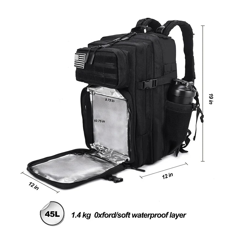 45L Tactical Backpack with Built-In Cooler Black