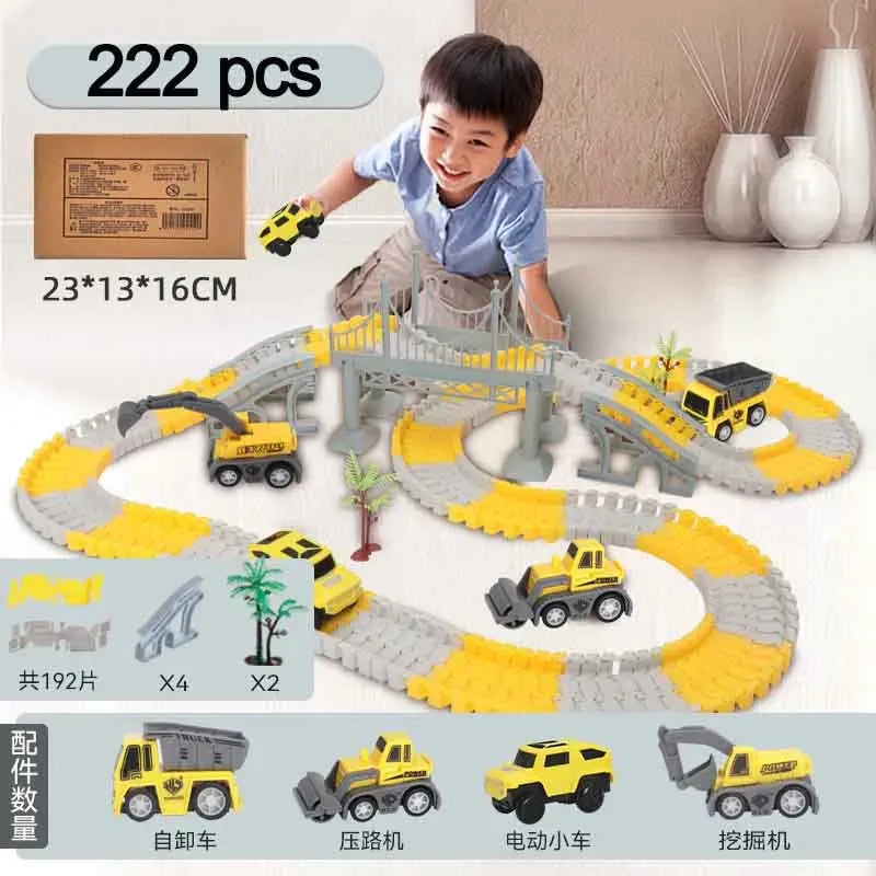 137-467Pcs Children Electric Track Toy Car Engineering Car Kids Educational Toys Track Car Train Toys for Children Birthday Gift