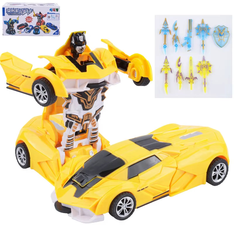 Yubon Mini Collision Deformation Robot Inertia Car Sports Car One Click Deformation Robot Car Toy for Kids Gift 2024