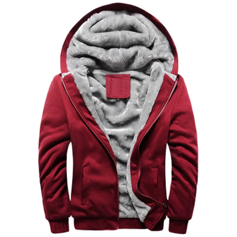 Black Hoodies Men 2025 Winter Jacket Fashion Thick Men'S Hooded Sweatshirt Male Warm Fur Liner Sportswear Tracksuits Mens Coat