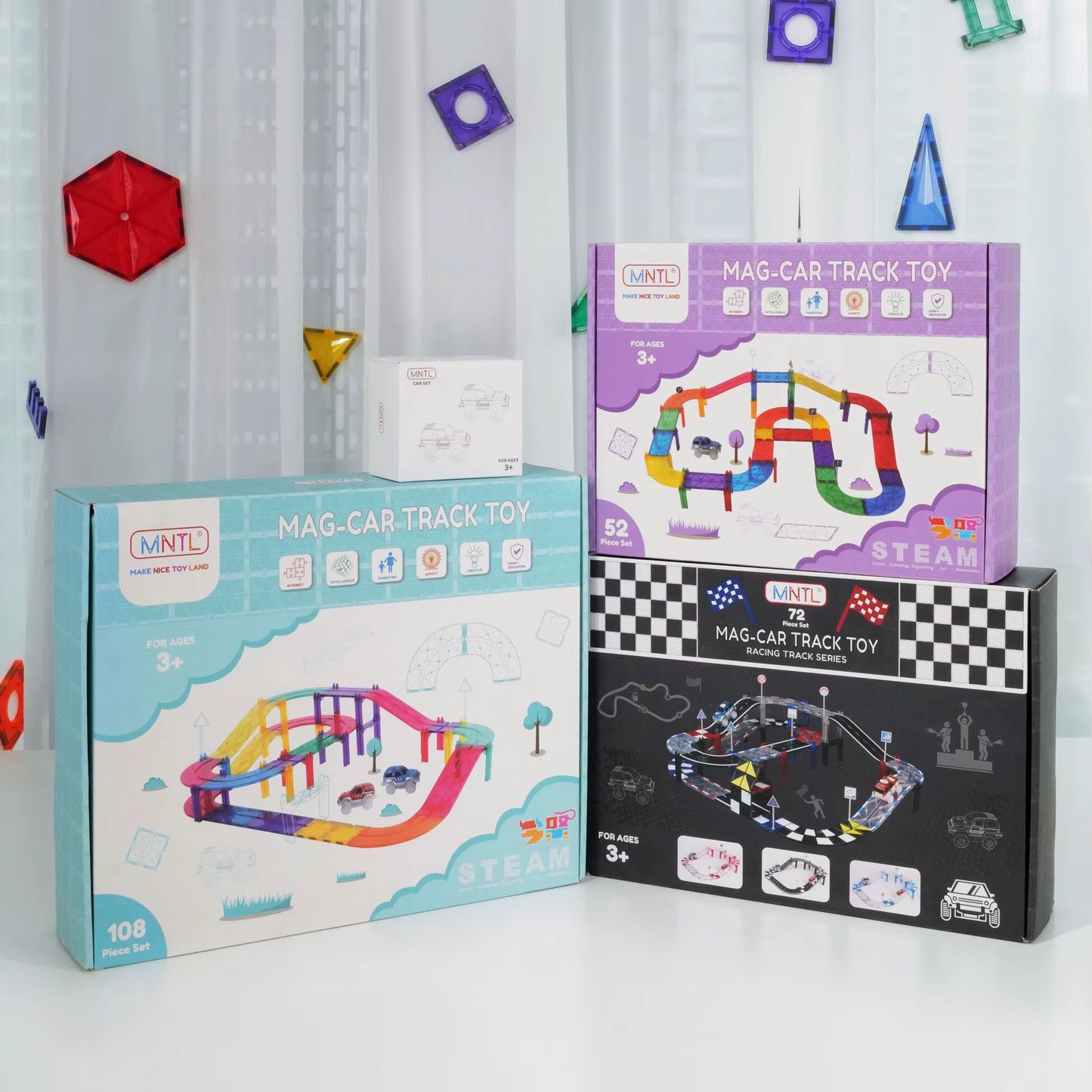MNTL DIY Rc Car Racing Track Magnetic Toys Kids Railway Car Racing Track Adventure Educational Montessori Building Block Toy Set