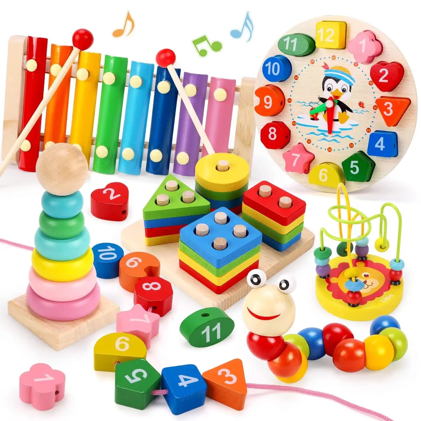 Matching Stacking Building Block Clock Sets 3D Puzzles Board Musical Figure Game Montessori Educational Toys for Kids Boys Girls