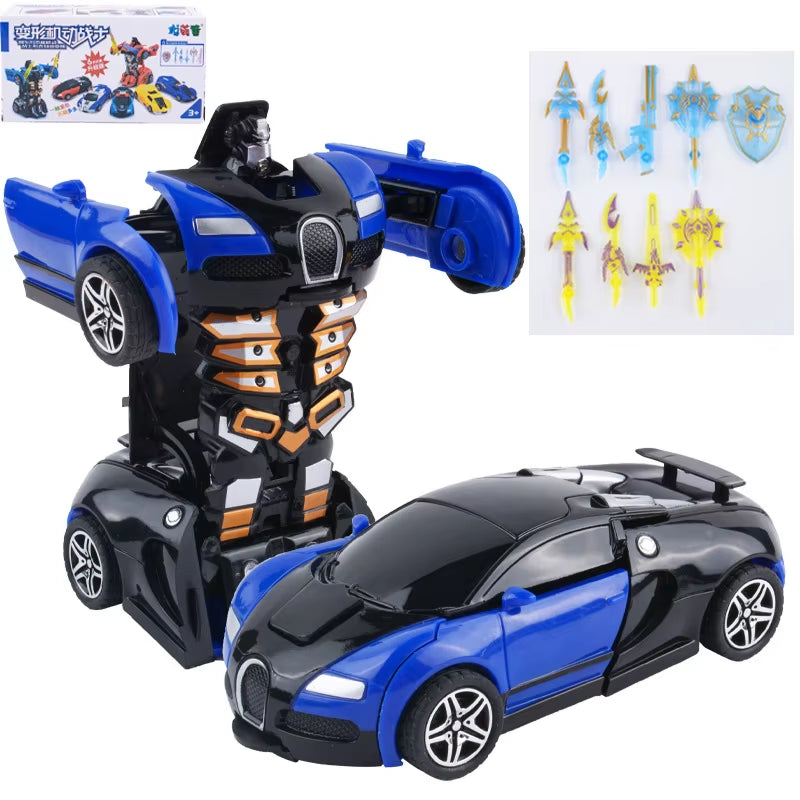 Yubon Mini Collision Deformation Robot Inertia Car Sports Car One Click Deformation Robot Car Toy for Kids Gift 2024