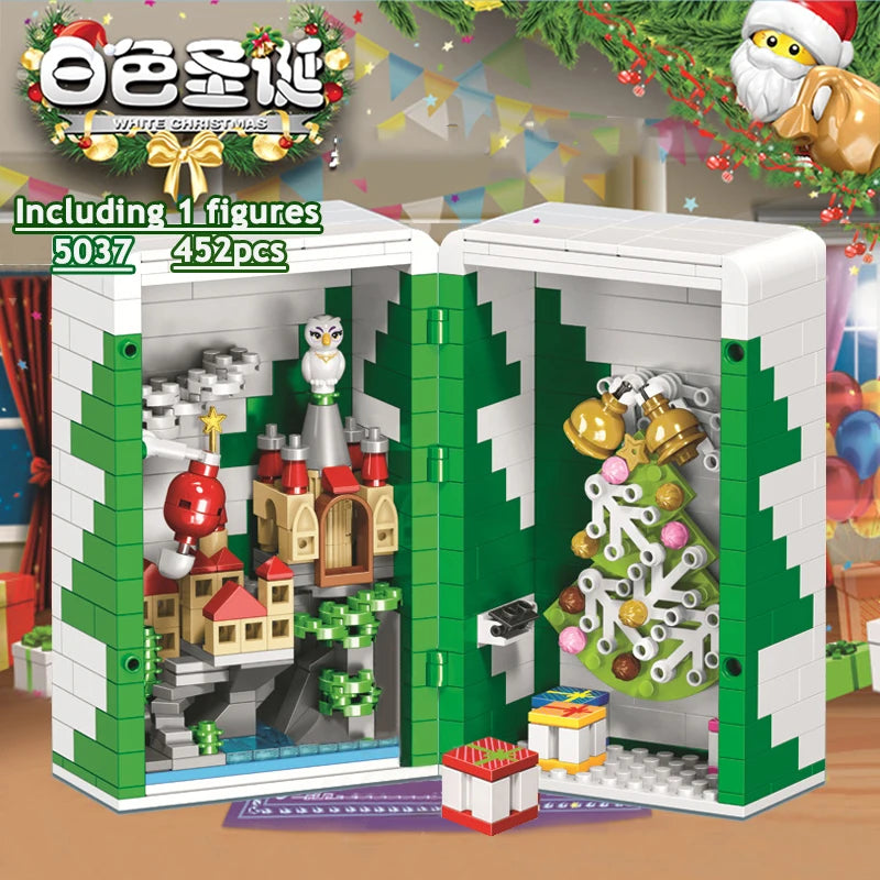 City Train Christmas Winter Village House Santa Gift Set Building Blocks City Street View Architecture Bricks Kids Toys Xmas