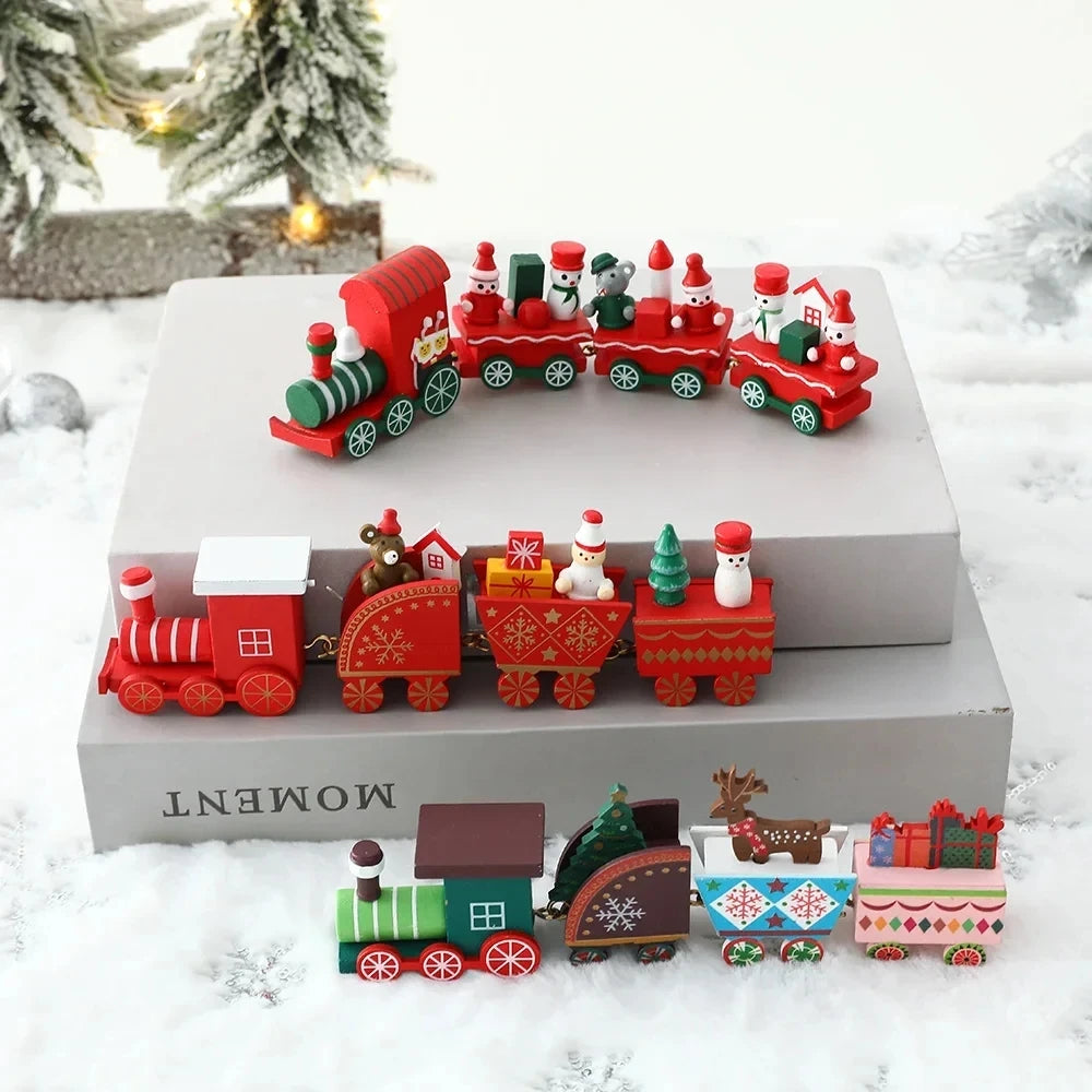 Kids Christmas Plastics Train Toy Mini Train Decor Set for Christmas Party Christmas Train Ornament Fun Gift Home Decoration