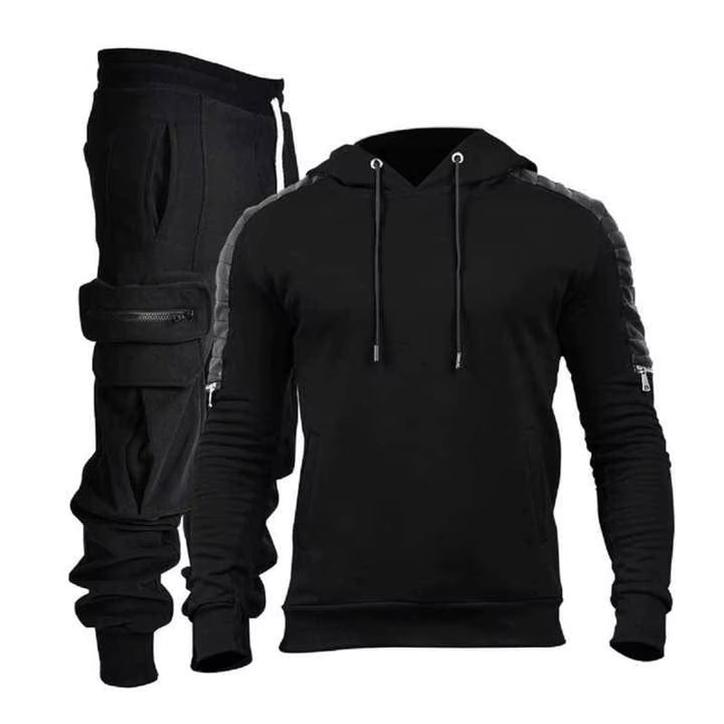 Winter Tracksuit Men Clothing Sportswear Training & Jogging Wear 100% Cotton & Leather Customized Logo Full Sleeves Hoodie Set