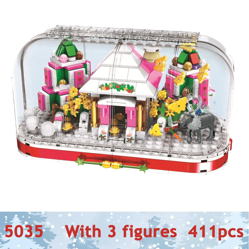 City Train Christmas Winter Village House Santa Gift Set Building Blocks City Street View Architecture Bricks Kids Toys Xmas