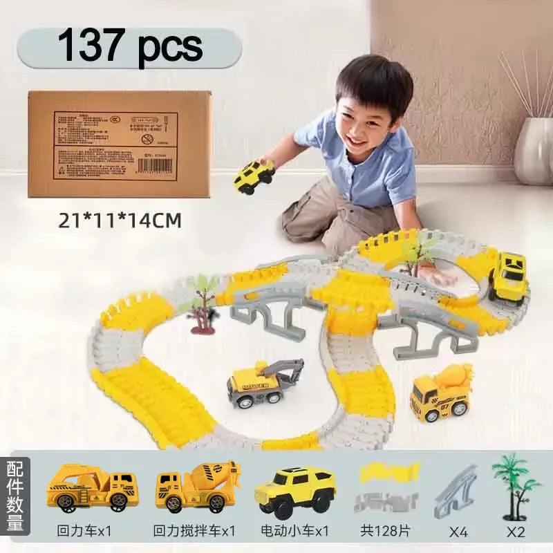137-467Pcs Children Electric Track Toy Car Engineering Car Kids Educational Toys Track Car Train Toys for Children Birthday Gift