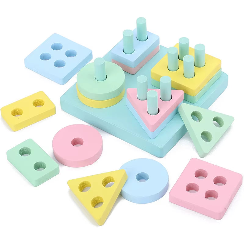 Matching Stacking Building Block Clock Sets 3D Puzzles Board Musical Figure Game Montessori Educational Toys for Kids Boys Girls