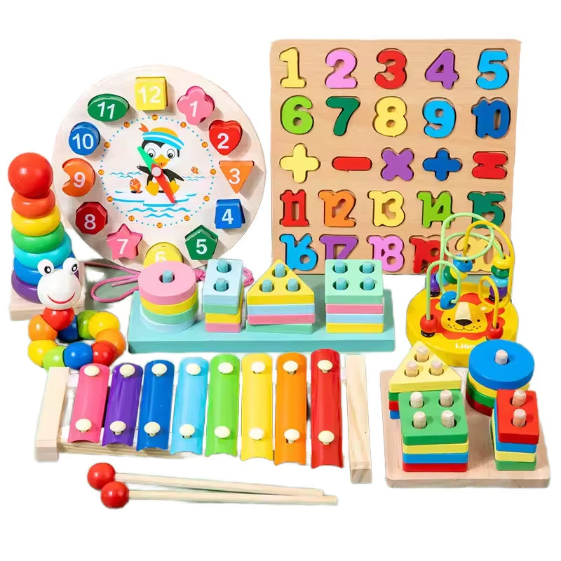 Matching Stacking Building Block Clock Sets 3D Puzzles Board Musical Figure Game Montessori Educational Toys for Kids Boys Girls