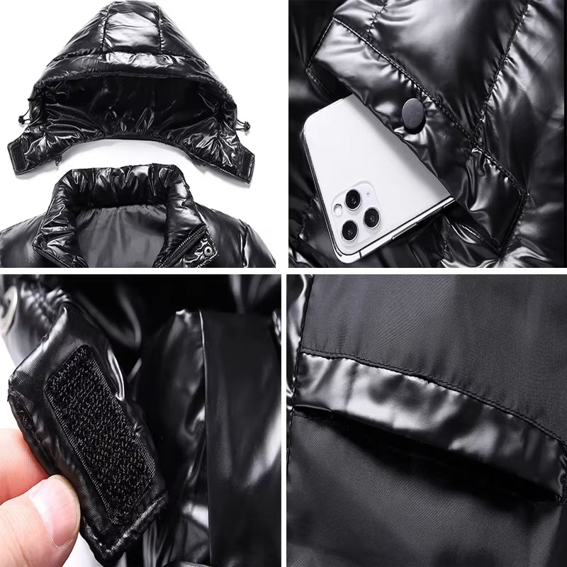Autumn Men'S Coat Windbreaker Fashion Male Cotton Warm Parka Shiny down Hood Casual Outerwear Thermal Black Bomber Jackets Men
