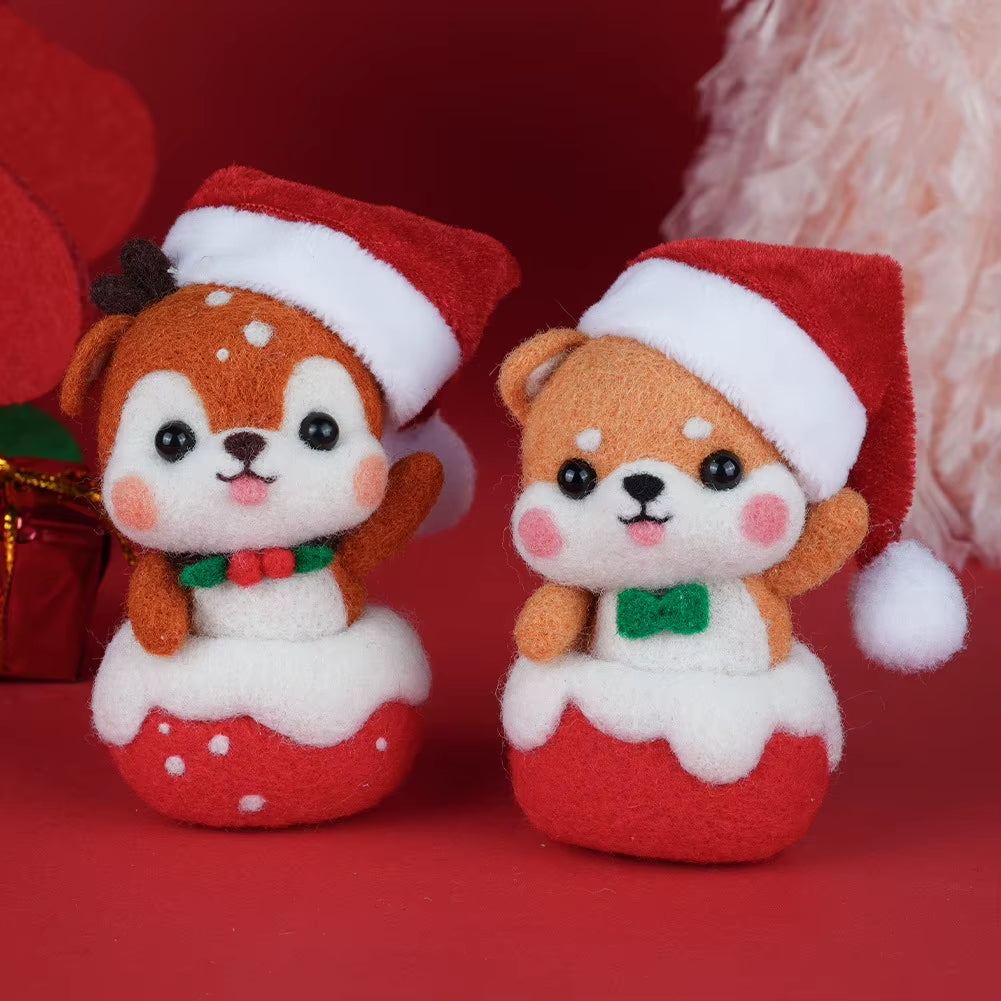 Wool Felt Pokes Christmas Swing Chai Dog 1 to 1 Video Teaching Handmade DIY