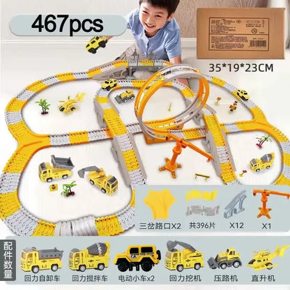 137-467Pcs Children Electric Track Toy Car Engineering Car Kids Educational Toys Track Car Train Toys for Children Birthday Gift
