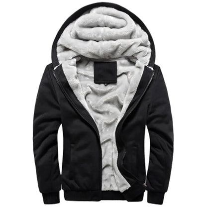 Black Hoodies Men 2025 Winter Jacket Fashion Thick Men'S Hooded Sweatshirt Male Warm Fur Liner Sportswear Tracksuits Mens Coat