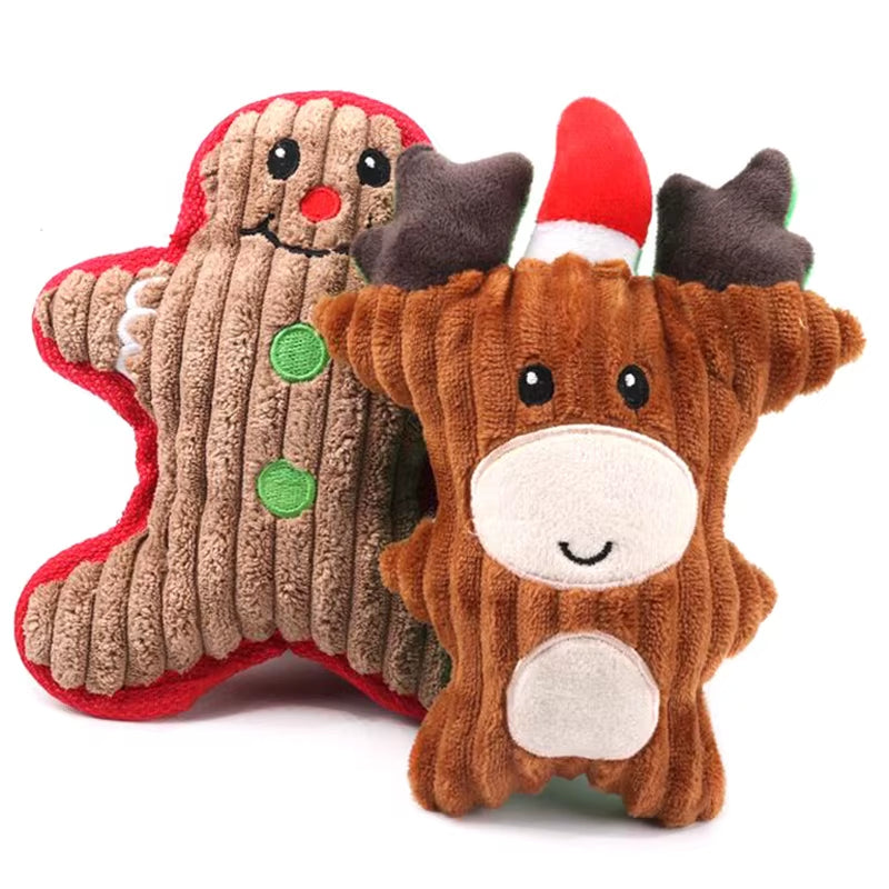 New Arrival Santa Reindeer Gingerbread Man Shape Christmas Pet Interactive & Movement Toy Dog Plush Chew Toys with BB Squeaky