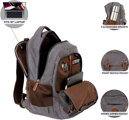 Canvas Laptop Backpack for School Hiking Work Cotton Sleeve Durable Backpack for Men Women